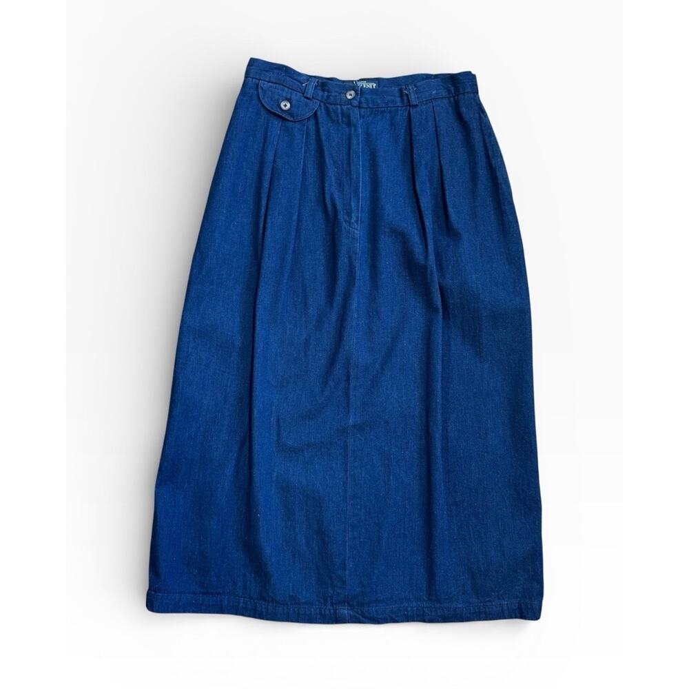 Lands' End Skirt size 12 Denim Pleated A-Line Midi Made in USA